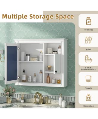 32" Bathroom Wall Cabinet with Mirrored Door and 3 Storage Shelves, Wall Mounted Storage Cabinet
