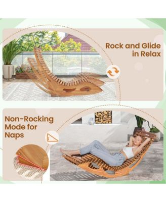 Outdoor Chaise Lounge with High Back Slatted Seat Stopper Outside Wood Rocker