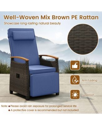 Patio Rattan Lounge Chair PE Wicker Recliner Chair with Adjustable Backrest & Footrest