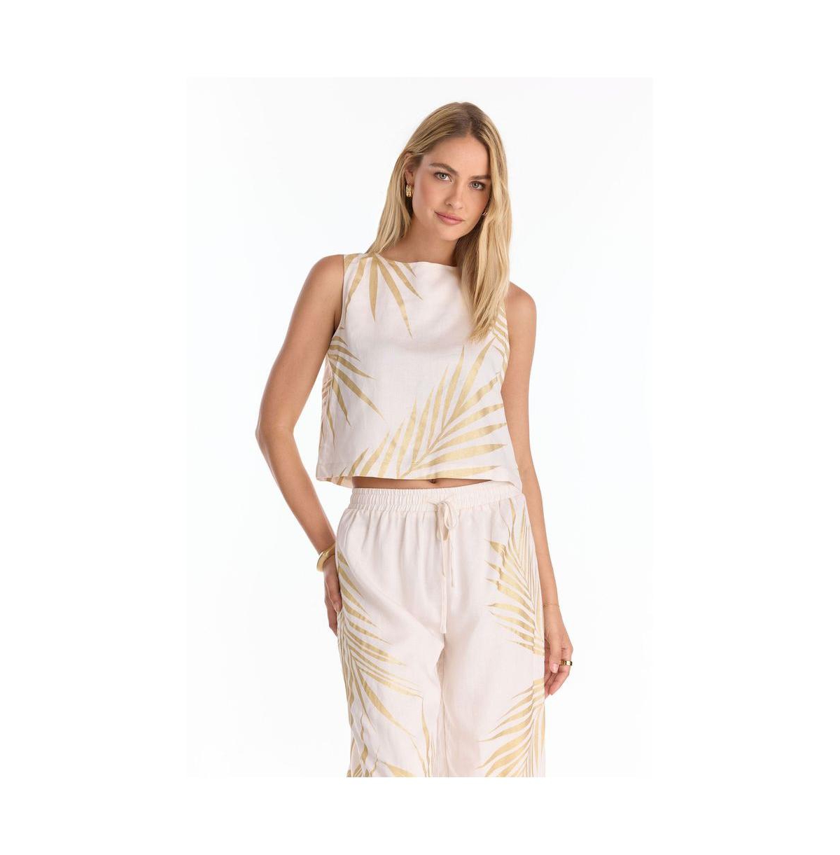 Women's Sola Linen Top - Gold Palm - Gold palm