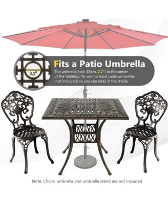 35.4'' Patio Square Dining Table Cast Aluminum Umbrella Hole All-weather Outdoor
