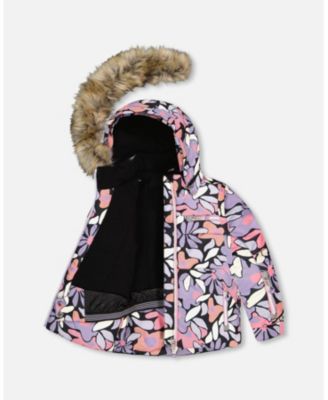 Girl Two-Piece Play Snowsuit with Allover Print Jacket and Solid Pant Black - Toddler|Child