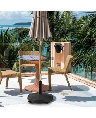 50 lbs Round Resin Patio Umbrella Base Stand Holder w/ Lockable Wheels