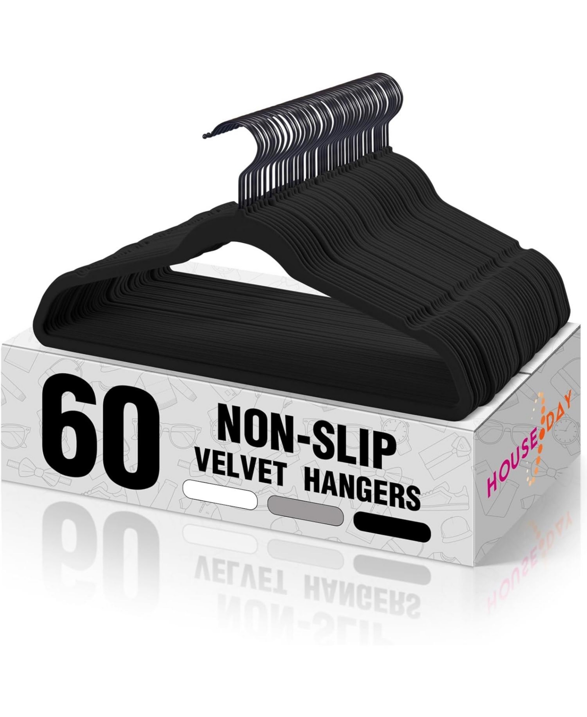 House DAYBlack Velvet Hangers 60 Pack Black Hook - Black