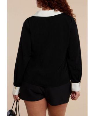 Women's Plus Size Combo Collared Long Sleeve Shirt
