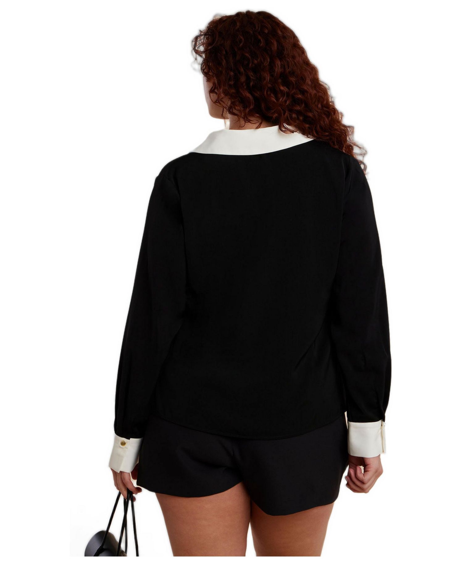 Women's Plus Size Combo Collared Long Sleeve Shirt