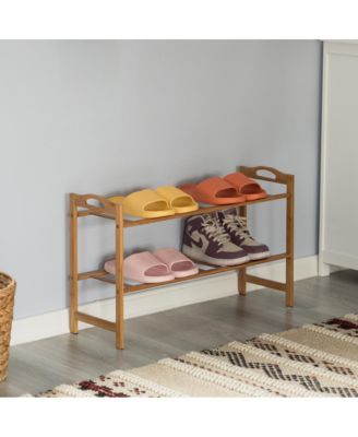 Bamboo Storage Shoe Rack, Free Standing Shoe Organizer Storage Rack, 2 Tier