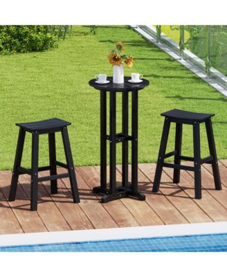 21.5'' Round Bar Table Patio HDPE Bar Height Dining Table w/ Slatted Tabletop