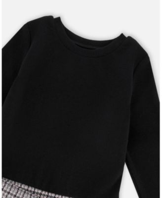 Girl Bi-Material Dress Black and Houndstooth - Toddler|Child