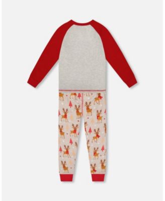 Baby Boys Two-Piece Cotton Pajama Set Beige Reindeer Print