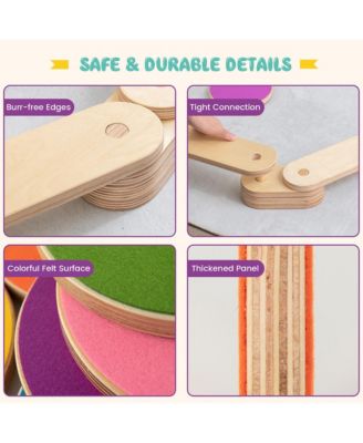 Toddler Wooden Balance Beam with Colorful Steeping Stones 12 Piece Obstacle Course