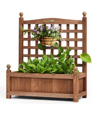 Solid Wood Planter Box with Trellis Weather-Resistant Outdoor 25''x11''x30''