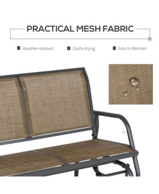 2-Person Outdoor Glider Bench, Patio Double Swing Rocking Chair Loveseat w/Powder Coated Steel Frame for Backyard Garden Porch, Light Mixed Brown