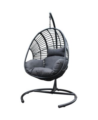 High Quality Outdoor Indoor Black color PE Wicker Swing Egg chair with Antracite Color Cushion And Black Color Base