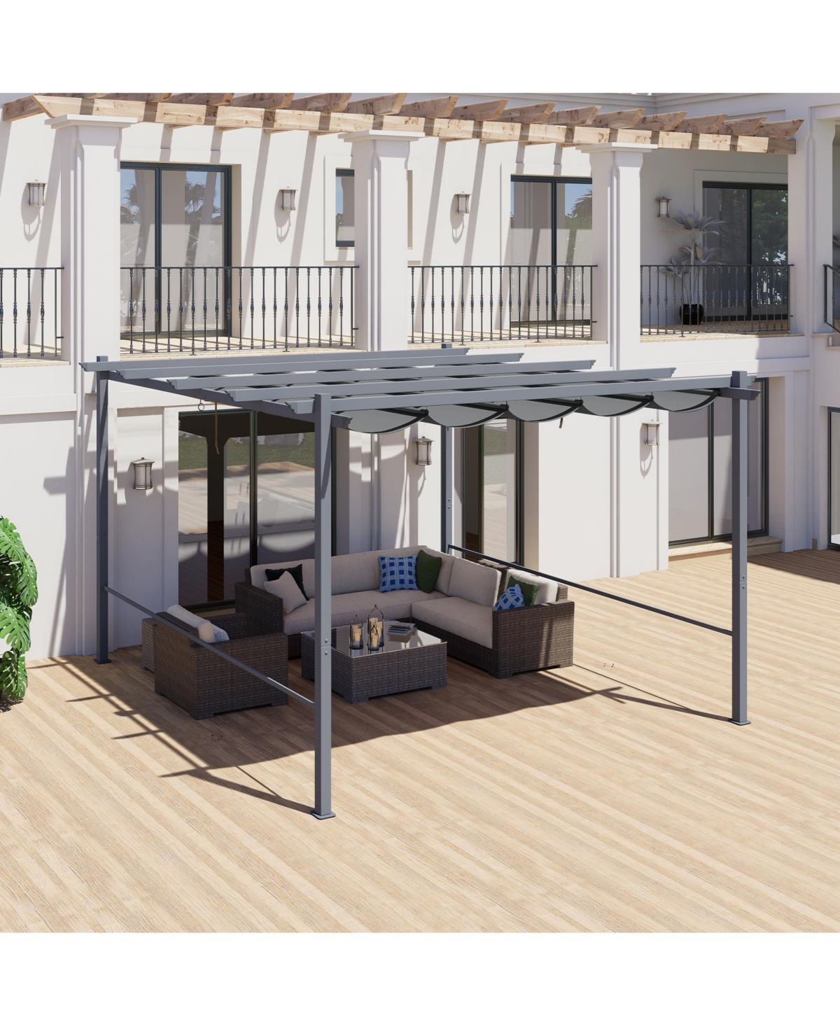 Aoodor 12x12FT Pergola Replacement Canopy- Retractable Sun Shade Cover with Water-Resistant & Upf 50+ Uv Blocking for Outdoor Patio, Brown/Gray