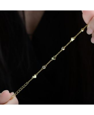 14K Gold Plated with Bezel Set Cubic Zirconia Heart Charm Bracelet