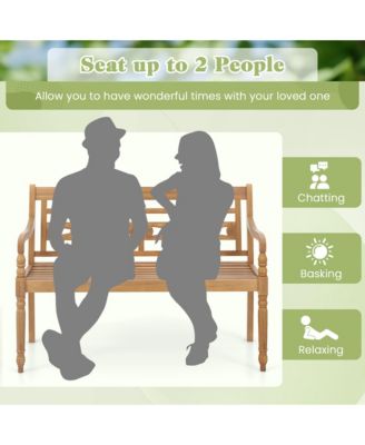 2-Person Garden Bench w/ Wide Backrest & Curved Armrests for Backyard