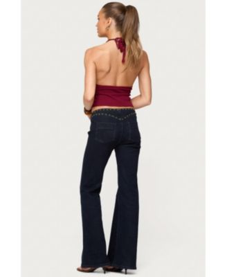 Women's Missie Knitted Plunge Neck Halter Top