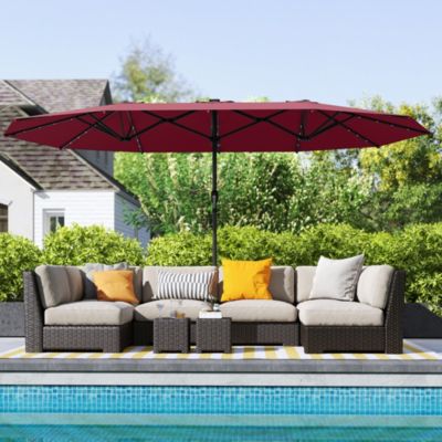 Double-Sided Sun Umbrella, Garden Parasol with Light,