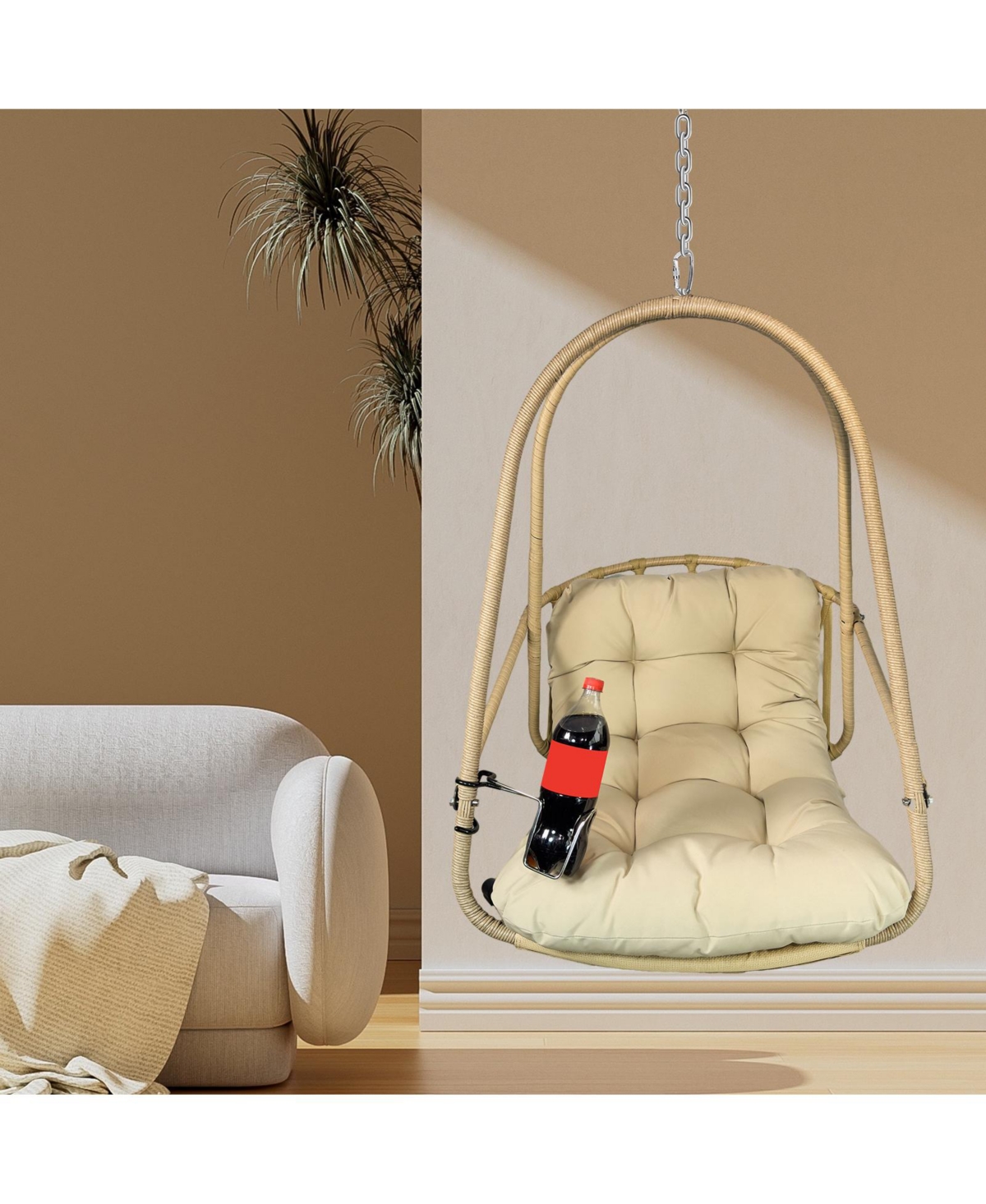 Swing Egg Chair with Stand Indoor Outdoor Wicker Rattan Patio Basket Hanging Chair with C Type bracket , with cushion and pillow,Patio Wicker folding