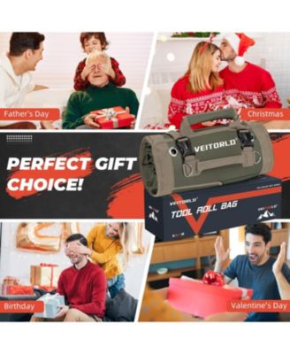 Tool Roll Up Bag , Portable Foldable Tools Storage for Men, Heavy Duty Tool Organizer with Detachable Pouches for Electrician Carpenter and Handy Man