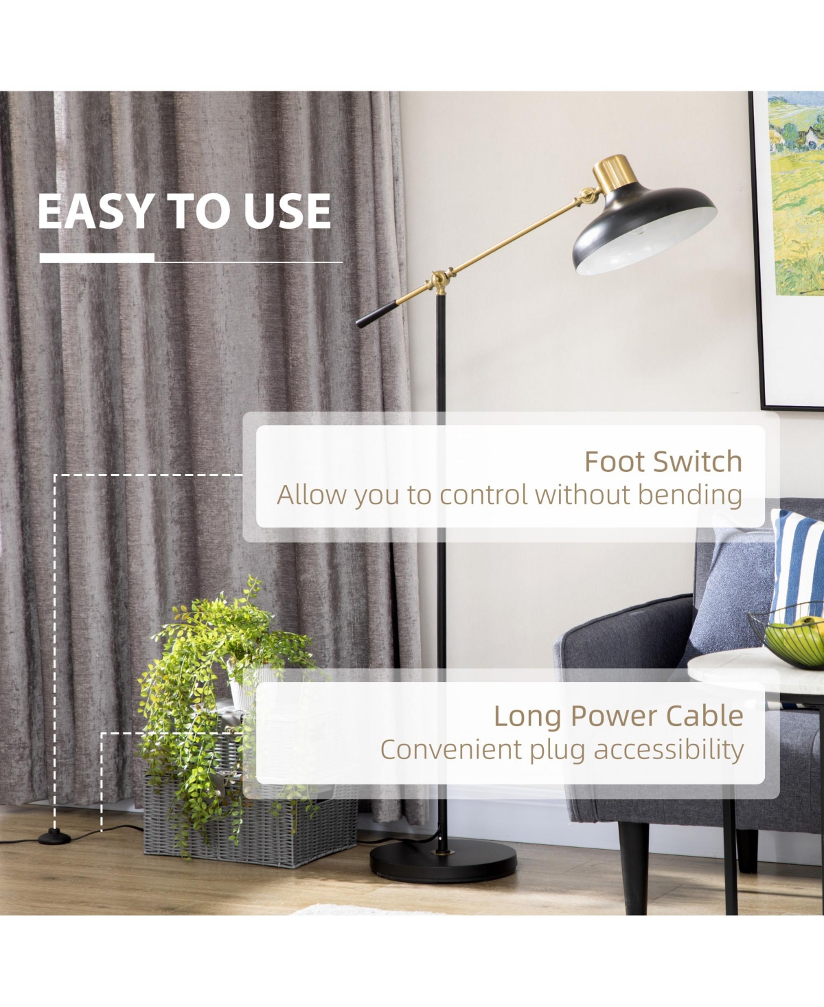 Homcom Adjustable Floor Lamps for Living Room, Sding Lamp