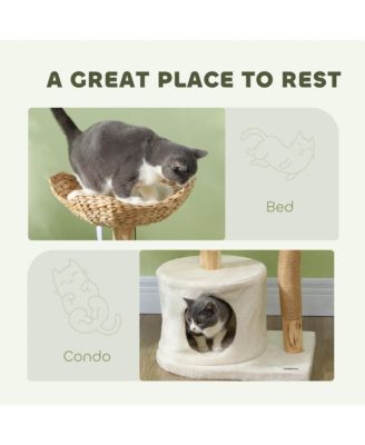 Modern Cat Tree with Wooden Scratching Posts, Condo, Beds & Cushions