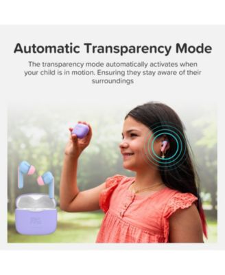 CareBuds (Cotton Candy) Kids Wireless Earbuds with 85dB Volume Limit, Built-in Mic, 6 Ear Tips, Anti-Lost Strap Easy Pairing, Gift for Kids 4-15