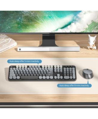 Wireless Keyboard and Mouse Set, Retro Typewriter, 2.4GHz Full Size 104-Key Cute Keyboard with Number Pad, Colorful with Round Keycaps for Windows PC Laptop(Black)