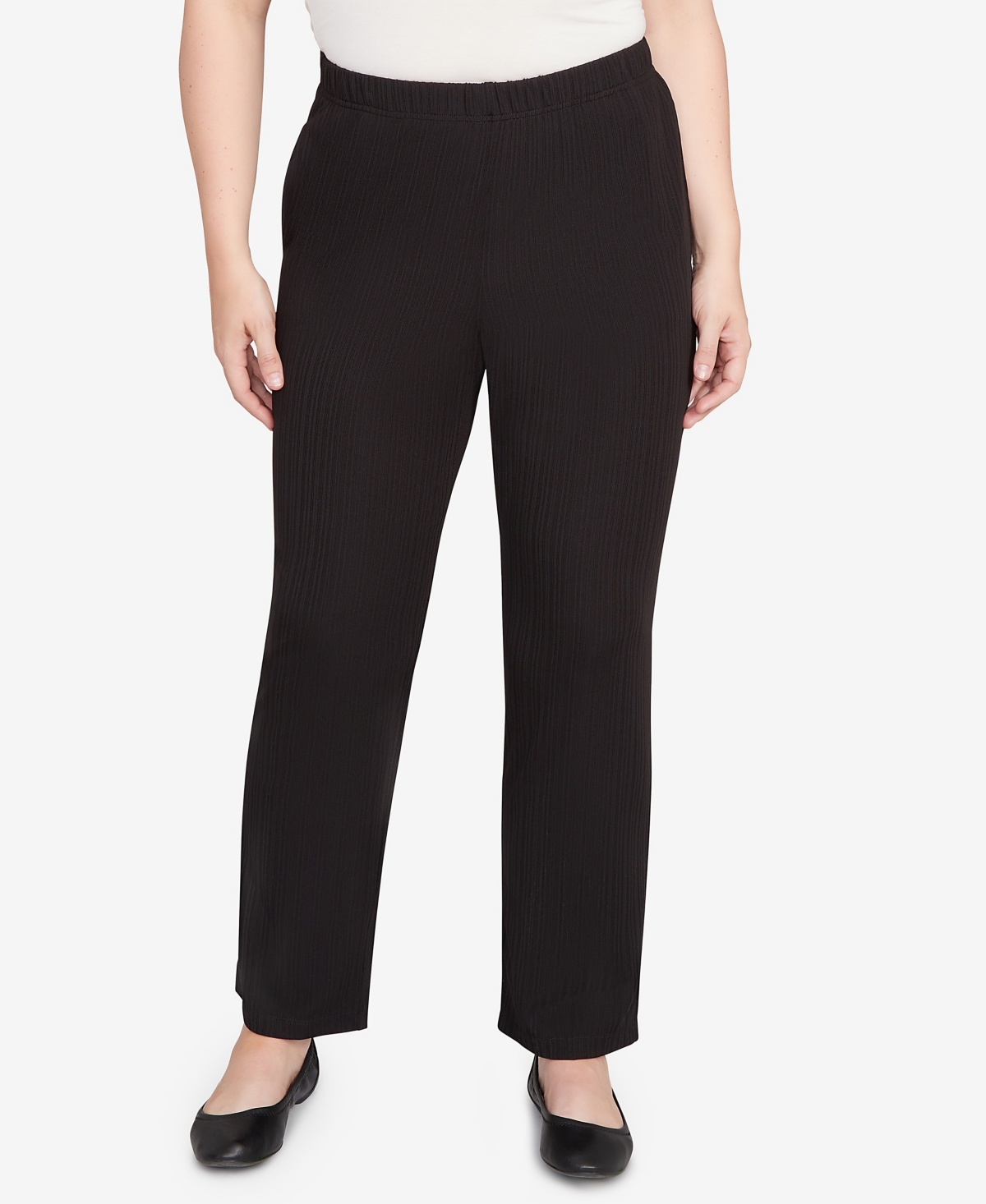 Women's Ribbed Knit Short Length Pants - Black