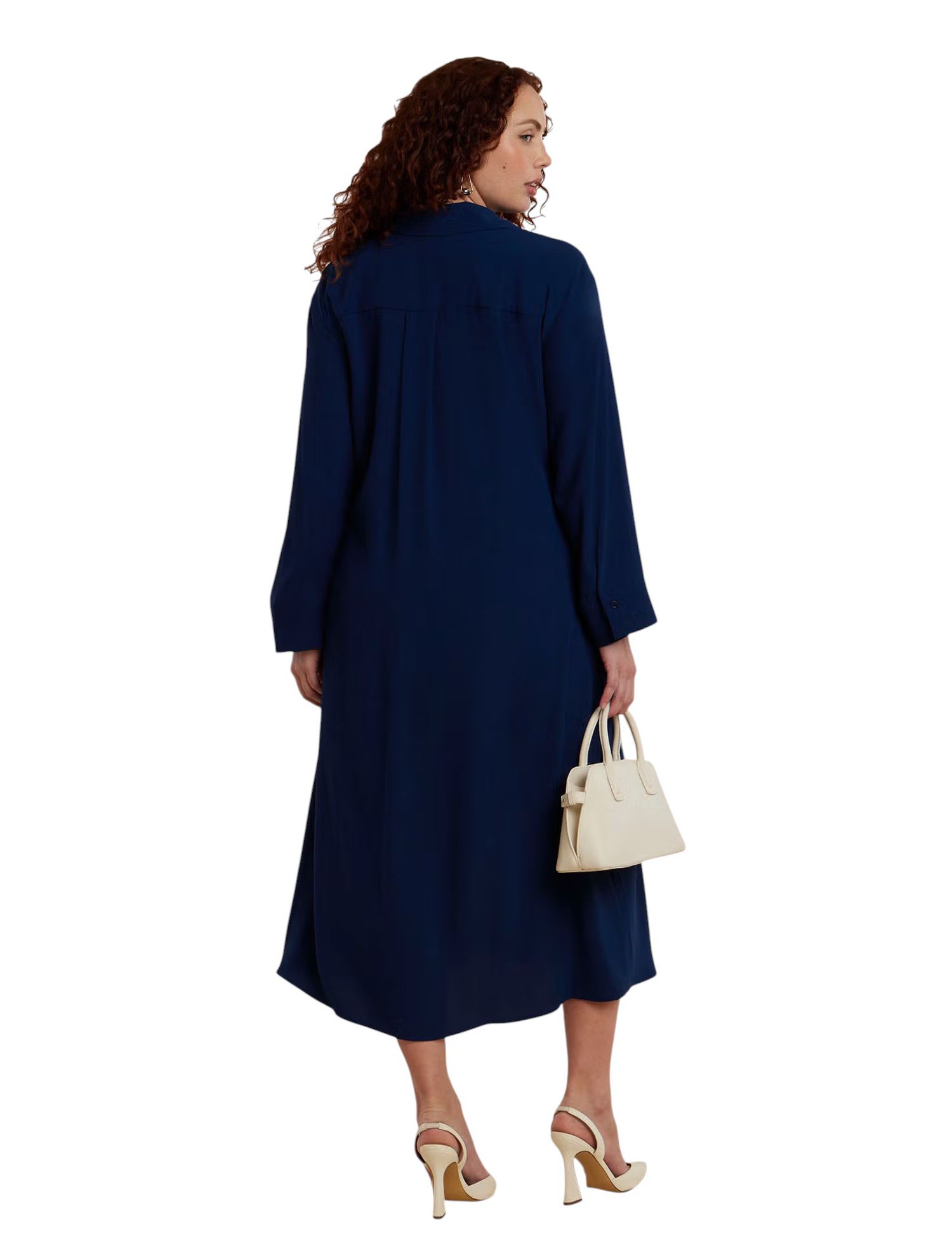Women's Tie-Front Oversized Midi Shirt Dress