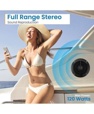 Dual 6.5'' Waterproof Marine Speakers, Full Range Stereo Sound, 120 Watt, Black