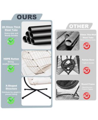 Outdoor Egg Hanging Chair with Stand, Patio Wicker Swing Egg Chair Indoor Swinging Chair Outdoor Hammock Egg Chair Off-white