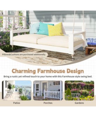 Patio Wooden Twin Size Porch Swing Daybed Frame, Garden Swing Bench Chair with 4 Hanging Ropes for Backyard,Outdoor,White