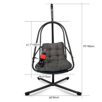 Wicker Swing Egg Chair with Stand Removable Guardrail and Cup Holder