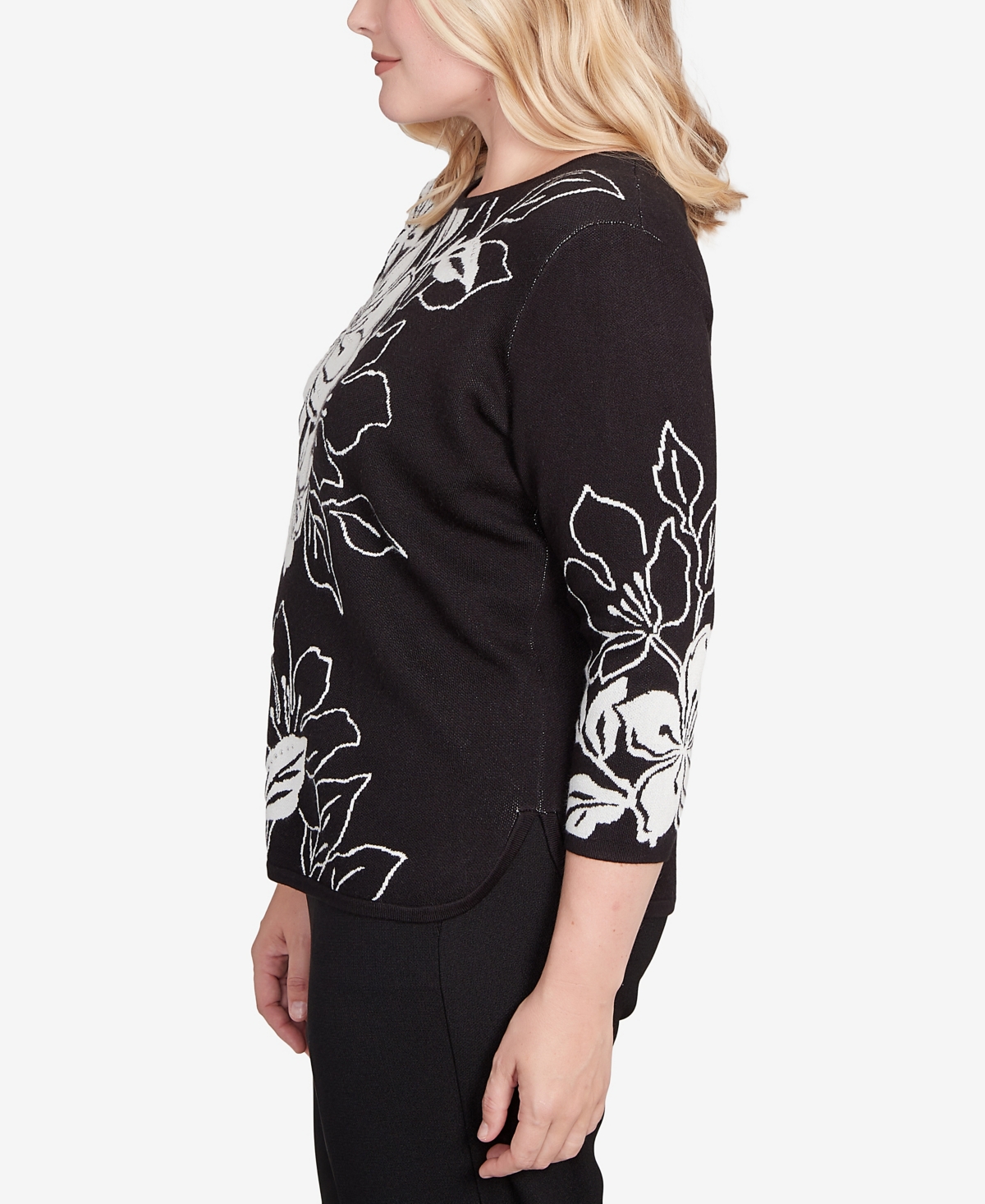 Alfred Dunner Petite Dramatic Floral Jacquard Sweater In Multi