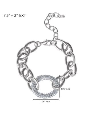 Silver-Tone Pav&eacute; Oval Link Bracelet