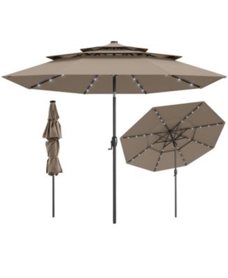 10 FT Solar Patio Umbrella w/ 32 LED Lights 3-Tier Vented Top Tilt Adjustment