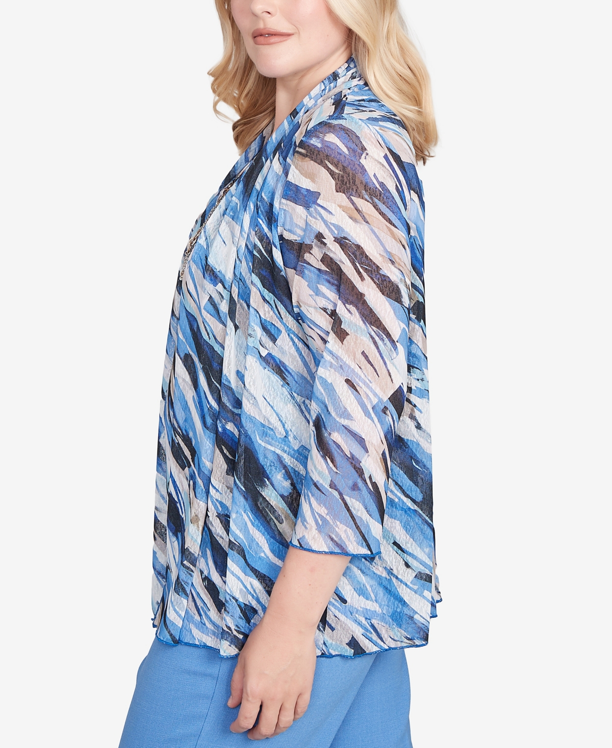 Alfred Dunner Women's Textured Mesh Printed Two In One Top With Necklace In Multi