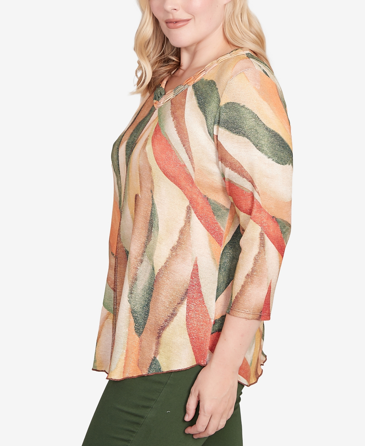 Alfred Dunner Women's Mount Laurel Stained Glass Shimmer V-neck Top In Multi