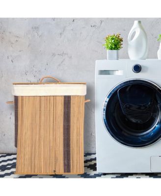 Square Coconut Sticks Collapsible Waterproof Laundry Hamper with Lid and Handles for Organizer, Clothes, Toy Durable Folder Washing Bin for Easy Carrying