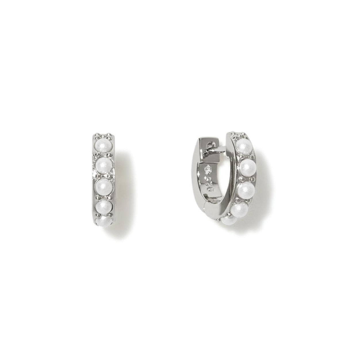 - Pearl Huggie Hoops - Ashley Silver - Silver