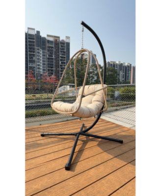 Swing Egg Chair with Stand Indoor Outdoor Wicker Rattan Patio Basket Hanging Chair with C Type bracket , with cushion and pillow,Patio Wicker folding Hanging Chair( Special construction cup holder