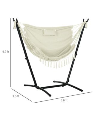 Patio Hammock Chair with Stand, Outdoor Hammock Swing Hanging Lounge Chair with Side Pocket and Headrest, Cream White