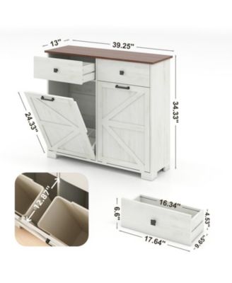 CASAINC Kitchen Cabinet Double Tilt Out Trash for 20 Gallon Trash Cans, Free Standing Recycling Cabinet with Hideaway Drawer