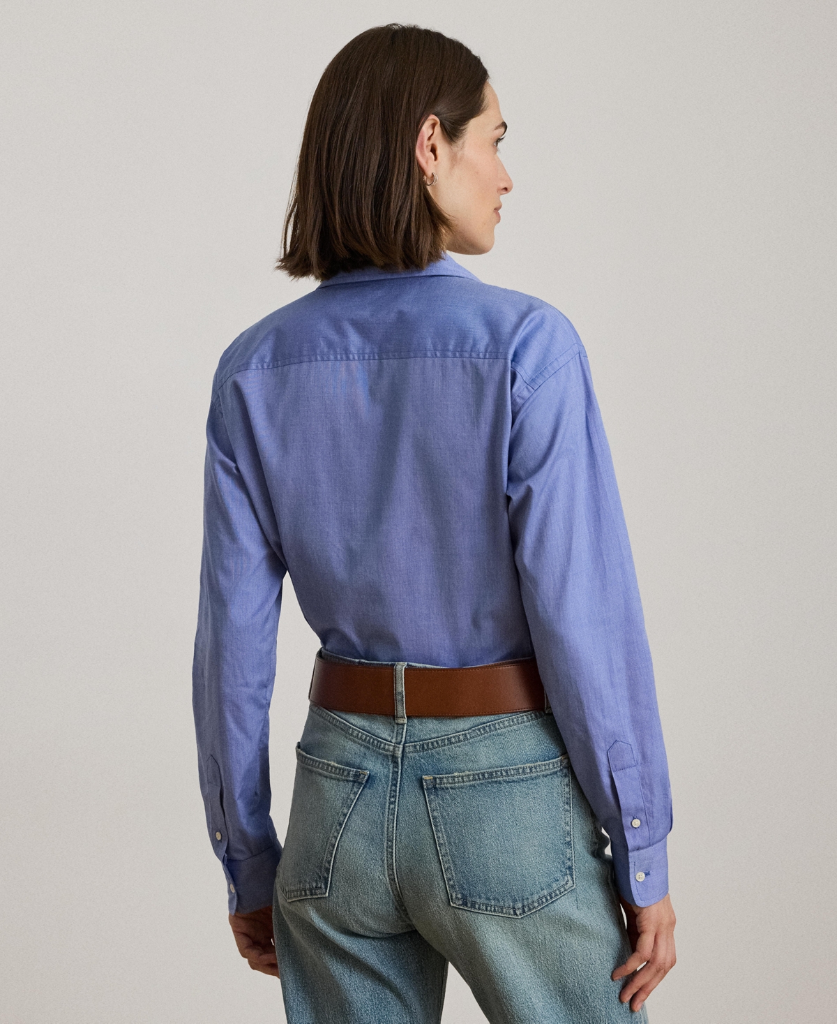 Ralph Lauren Women's End On End Kott Long Sleeve Relaxed Fit Shirt In Blue