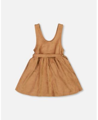 Toddler Girls Stretch Suede Effect Jumper Light Pecan Brown with Llama Bag - Toddler|Child