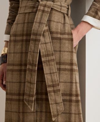 Women's Plaid Wool Blend Twill Wrap Coat