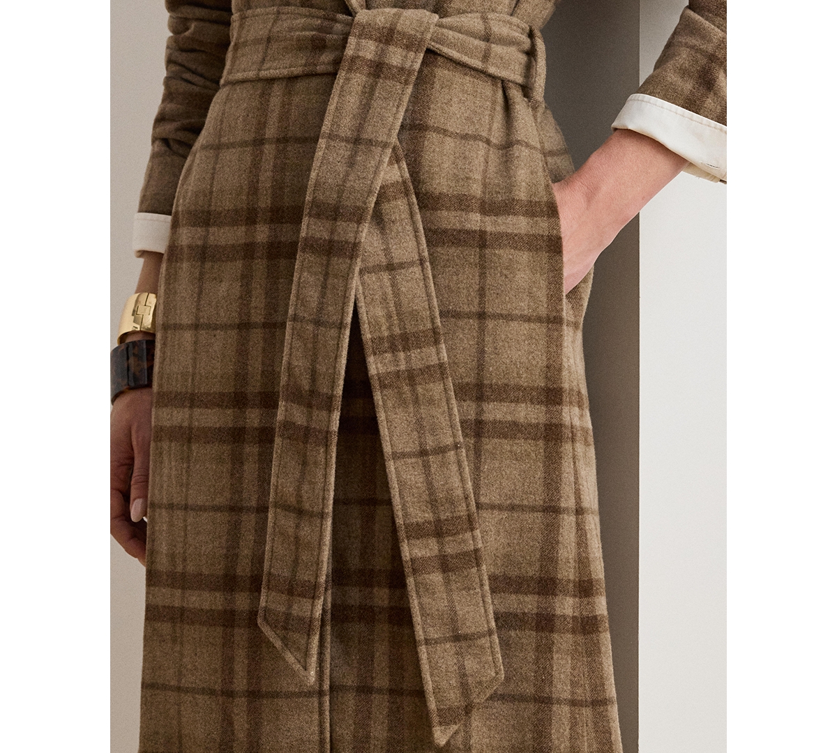 Ralph Lauren Plaid Wool-blend Twill Wrap Coat In Multi