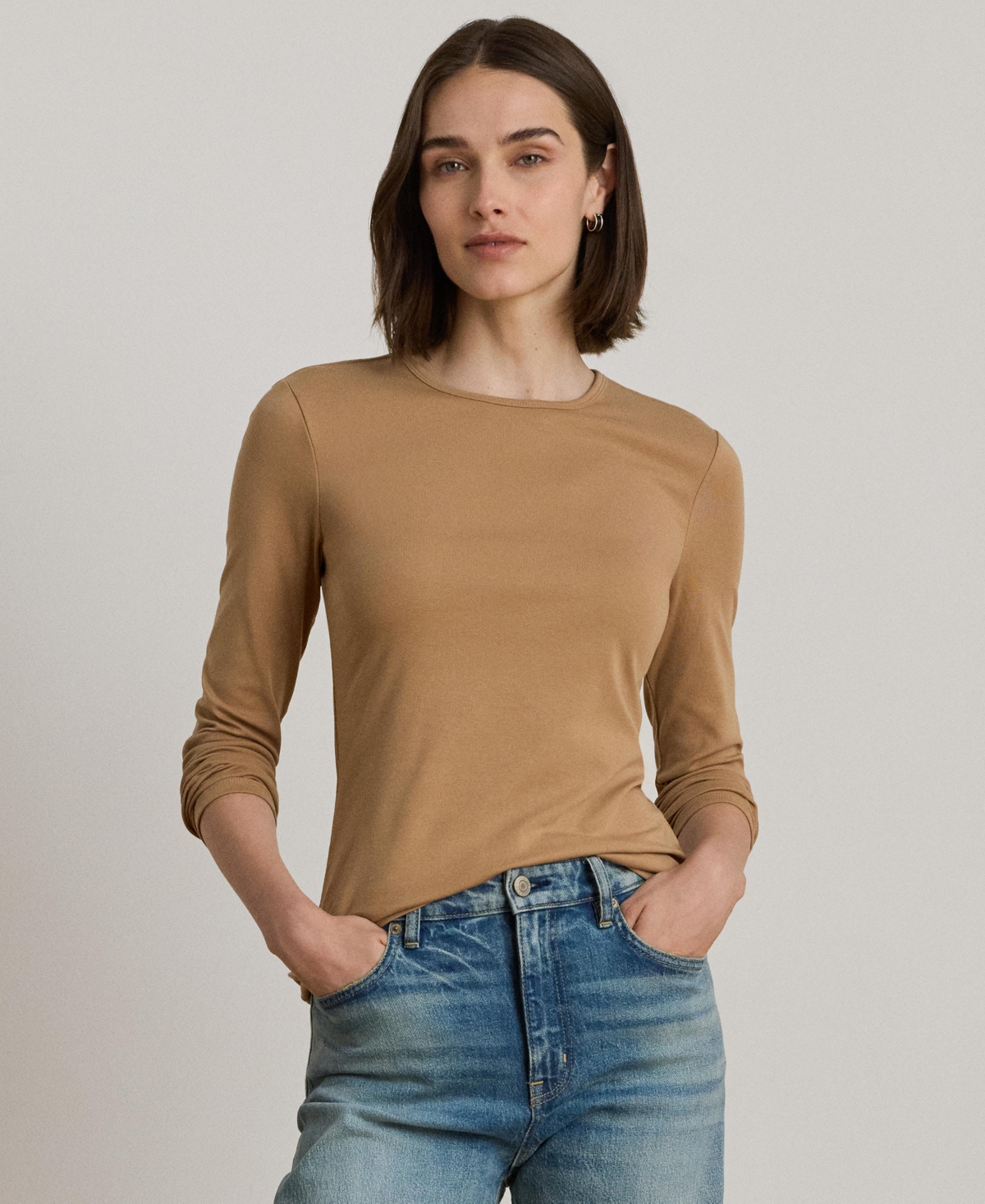 Ralph Lauren Cotton-blend Long-sleeve Top In Brown